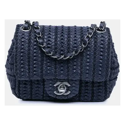 Chanel Navy Blue Paris Seoul Mini Crochet Lambskin Single Flap