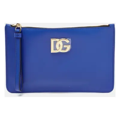 Dolce & Gabbana Blue Leather DG Millennials Wristlet Clutch