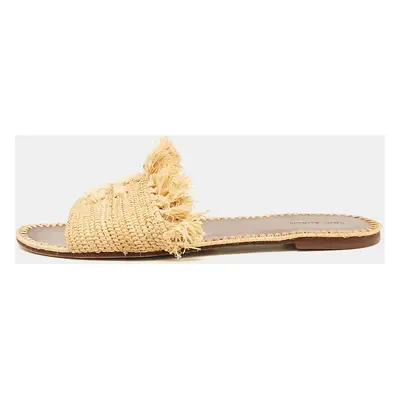 Tory Burch Beige Raffia Flat Slides Size