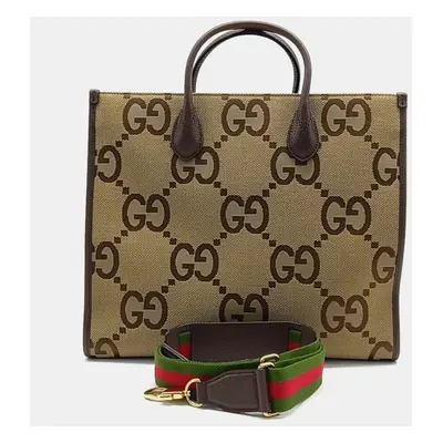 Gucci Beige Brown Canvas Jumbo GG Tote And Shoulder Bag