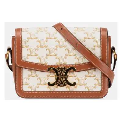 Celine White Coated Canvas Teen Triomphe Crossbody Bag