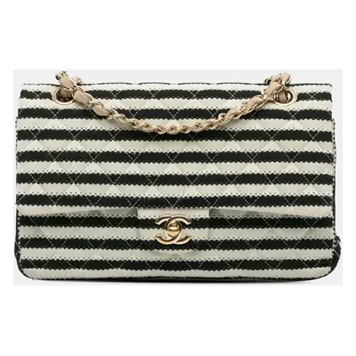 Chanel Black White Jersey Medium Classic Coco Sailor Double Flap