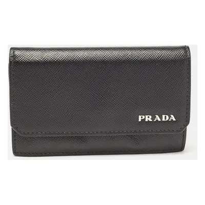 Prada Black Saffiano Leather Flap Card Case