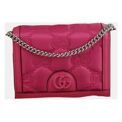 Gucci Pink Nylon Calfskin Enamel GG Matelasse Mini Chain Bag