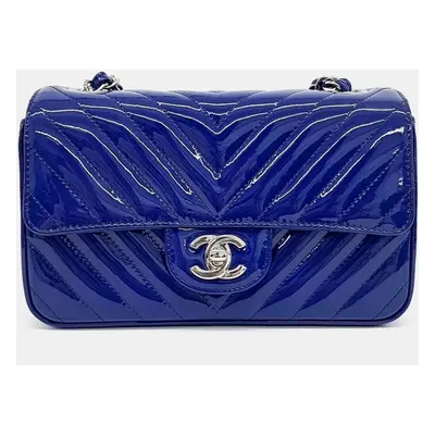 Chanel Blue Patent Leather Chevron Classic New Mini Crossbody Bag