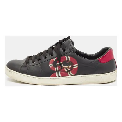 Gucci Black Leather Snake Print Ace Lace Up Sneakers Size