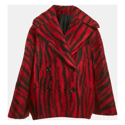 Alaia Red/Black Tiger Jacquard Textured Wool Short Coat