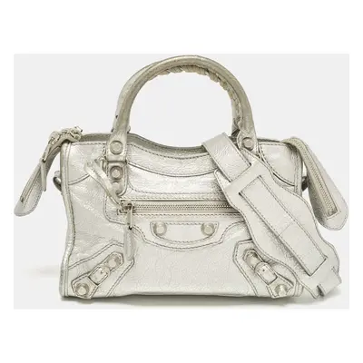 Balenciaga Silver Leather Mini Classic City Bag