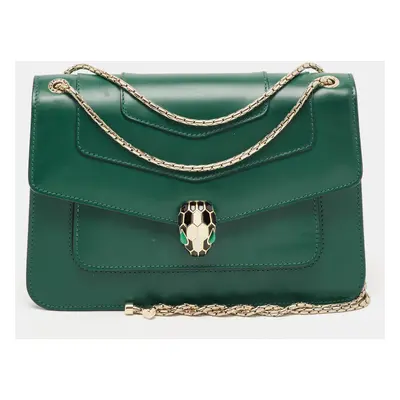 Bvlgari Green Leather Serpenti Forever Shoulder Bag