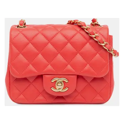 Chanel Red Mini Square Classic Lambskin Single Flap