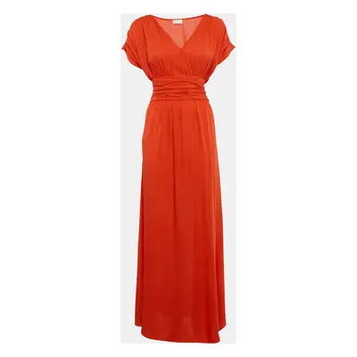 Valentino Orange Silk Crepe Tie-Up Detail Waist Maxi Dress