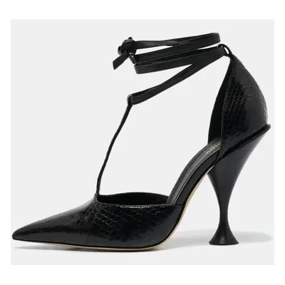 Burberry Black Python Embossed and Leather Welton T Strap Pumps Size