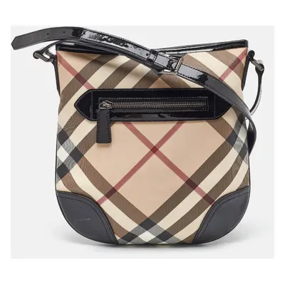 Burberry Beige/Black Supernova Check Coated Canvas and Patent Leather Dryden Crossbody Bag