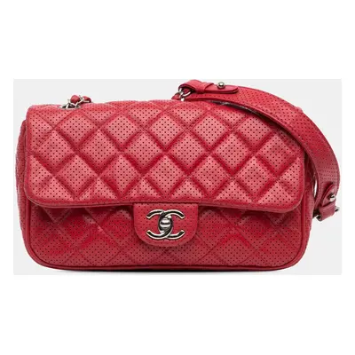 Chanel Red Medium Perforated Lambskin Punch Flap