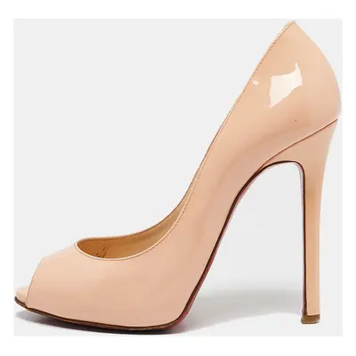 Christian Louboutin Peach Pink Patent Leather Flo Peep Toe Pumps Size