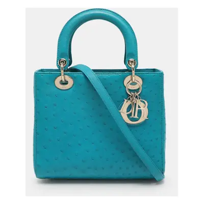 Dior Turquoise Ostrich Leather Lady Dior Tote