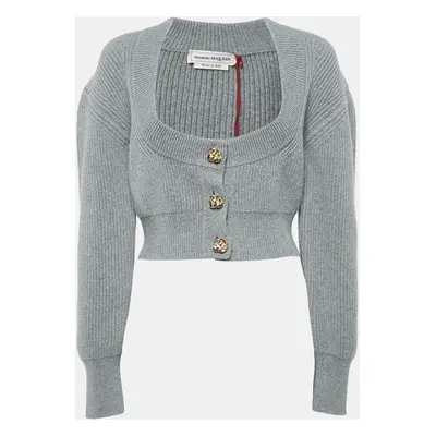 Alexander McQueen Grey Wool Rib Knit Button Front Cardigan