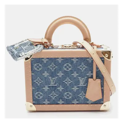 Louis Vuitton Blue Beige Denim Monogram Petite Valise Handbag