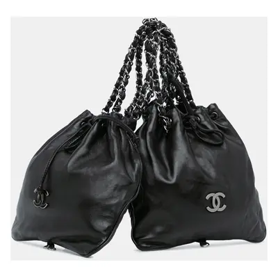 Chanel Black CC Calfskin Dual Twin Chain Handbag