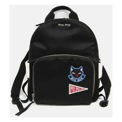 Miu Miu Black Nylon/Knit Cat Applique Backpack