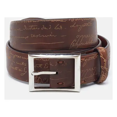 Berluti Brown Scritto Leather Classic Buckle Belt