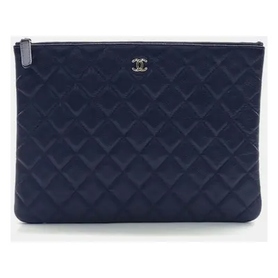 Chanel Navy Blue Leather New Medium Clutch