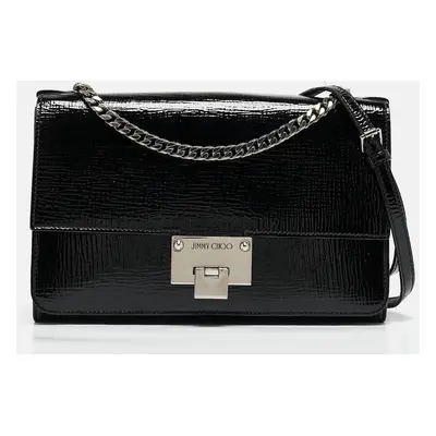 Jimmy Choo Black Patent Leather Rebel Flap Shoulder Bag