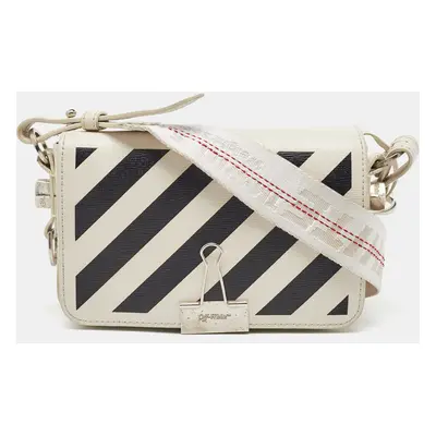 Off-White White/Black Diagonal Print Leather Mini Binder Clip Crossbody Bag