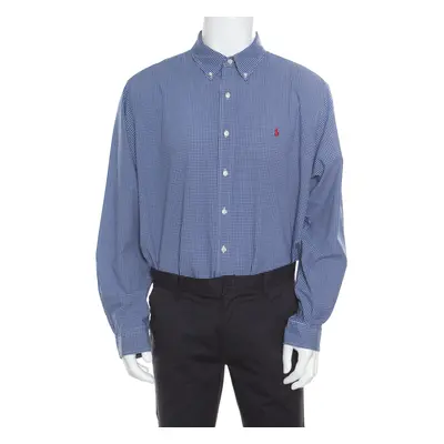 Ralph Lauren Blue Gingham Checked Cotton Logo Embroidered Long Sleeve Shirt