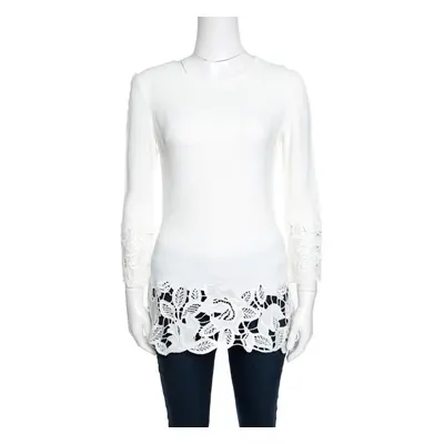 Ermanno Scervino Off White Floral Lace Trim Detail Long Sleeve Top