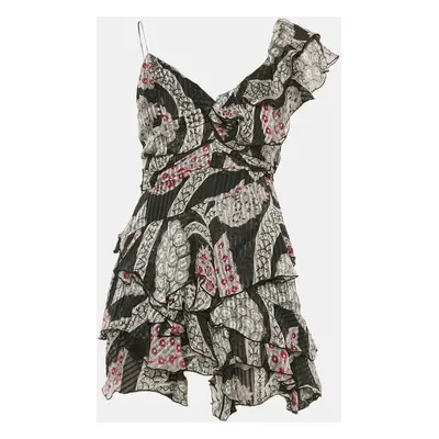 Isabel Marant Black Floral Print Ruffled Mini Dress