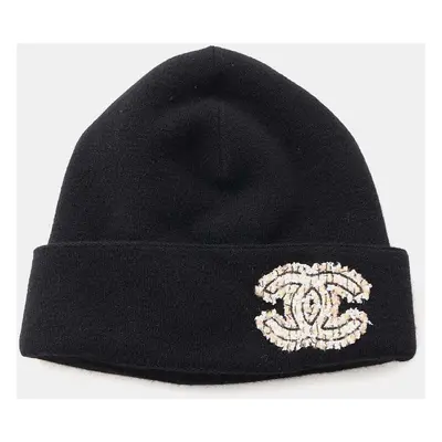 Chanel Knit Hat Cc Logo Tweed Black/Pink Cashmere100%