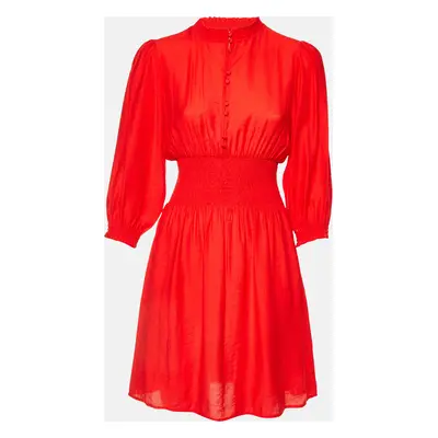 Maje Red Crepe Smocked Waist Ritha Mini Dress