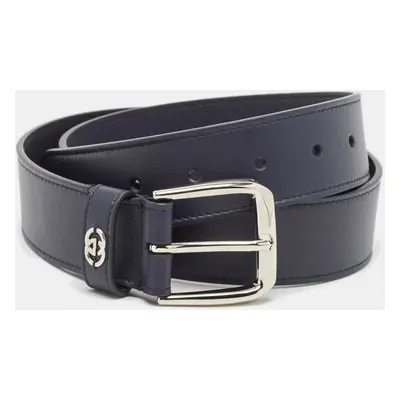 Gucci Navy Blue Leather Interlocking G Buckle Belt