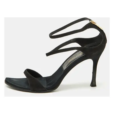 Sergio Rossi Black Suede Ankle Strap Sandals Size 35.5