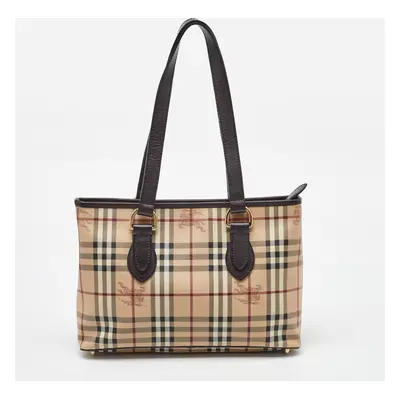 Burberry Beige/Dark Brown Haymarket Check Coated Canvas and Leather Regent Tote