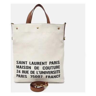 Saint Laurent Paris Beige Canvas University North South Foldable Tote And Shoulder Bag