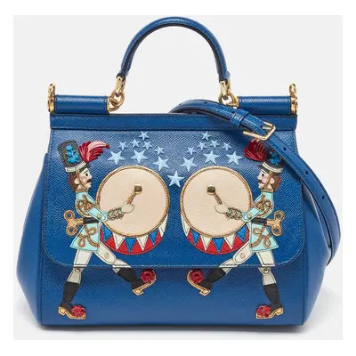 Dolce & Gabbana Blue Leather Drummer Large Miss Sicily Top Handle Bag