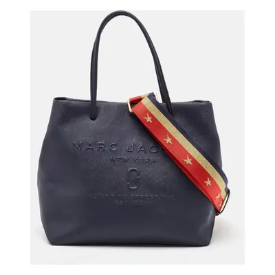 Marc Jacobs Navy Blue Leather Logo East West Tote