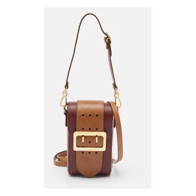 Burberry Burgundy/Brown Leather Buckle Vertical Crossbody Bag