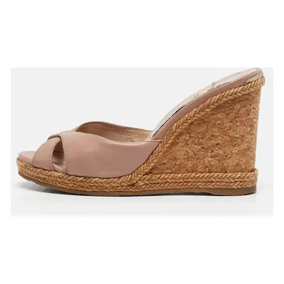 Jimmy Choo Pink Leather Almer Espadrille Cork Wedge Sandals Size 38.5