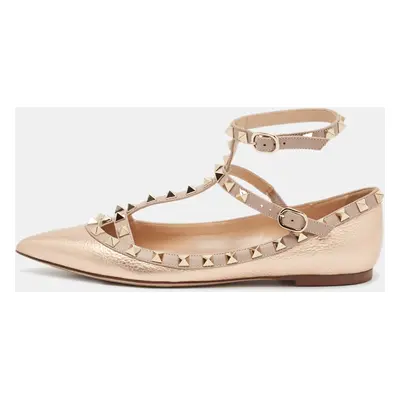 Valentino Rose Gold/Pink Leather Rockstud Ballet Flats Size