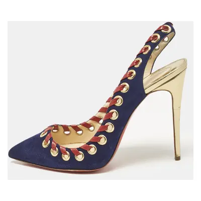 Christian Louboutin Navy Blue Suede Ostri Slingback Pumps Size