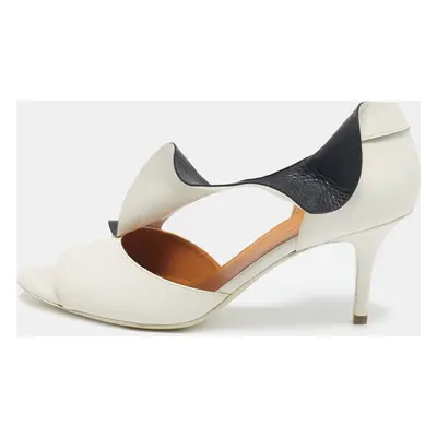 Balenciaga White/Black Leather Peep Toe Pumps Size