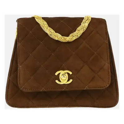 Chanel Brown Suede Single Flap Shoulder Bag