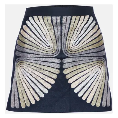 Chloe Black Silk & Wool Embroidered Mini Skirt