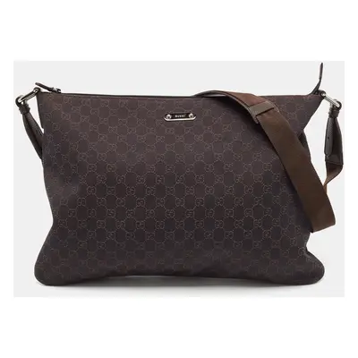 Gucci Dark Brown GG Denim Zip Messenger Bag