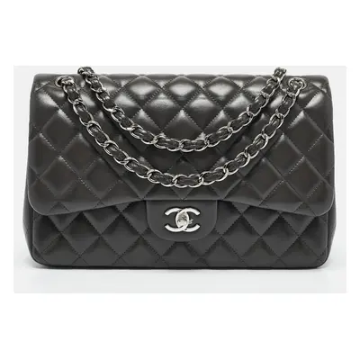 Chanel Vintage Grey Quilted Leather Jumbo Classic Double Flap Bag