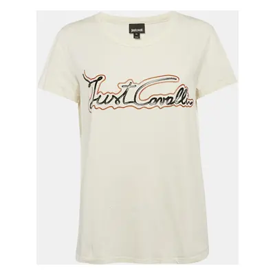 Just Cavalli Off White Logo Print Jersey T-Shirt