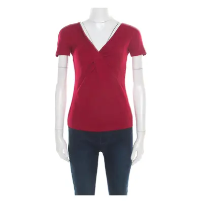 Emporio Armani Red Twist Front Detail Short Sleeve Top